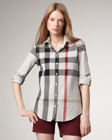 Burberry Brit Check Button-up Shirt in White (ivory) | Lyst
