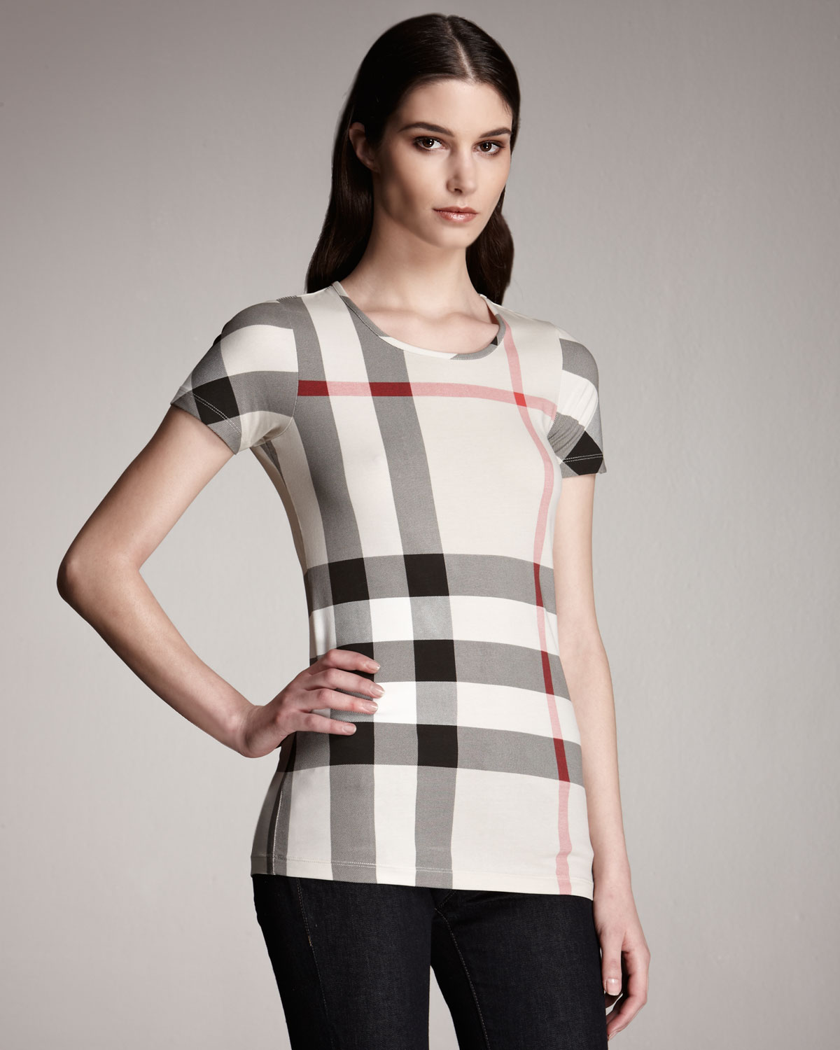 Lyst Burberry Brit Check Jersey Tee In Natural 