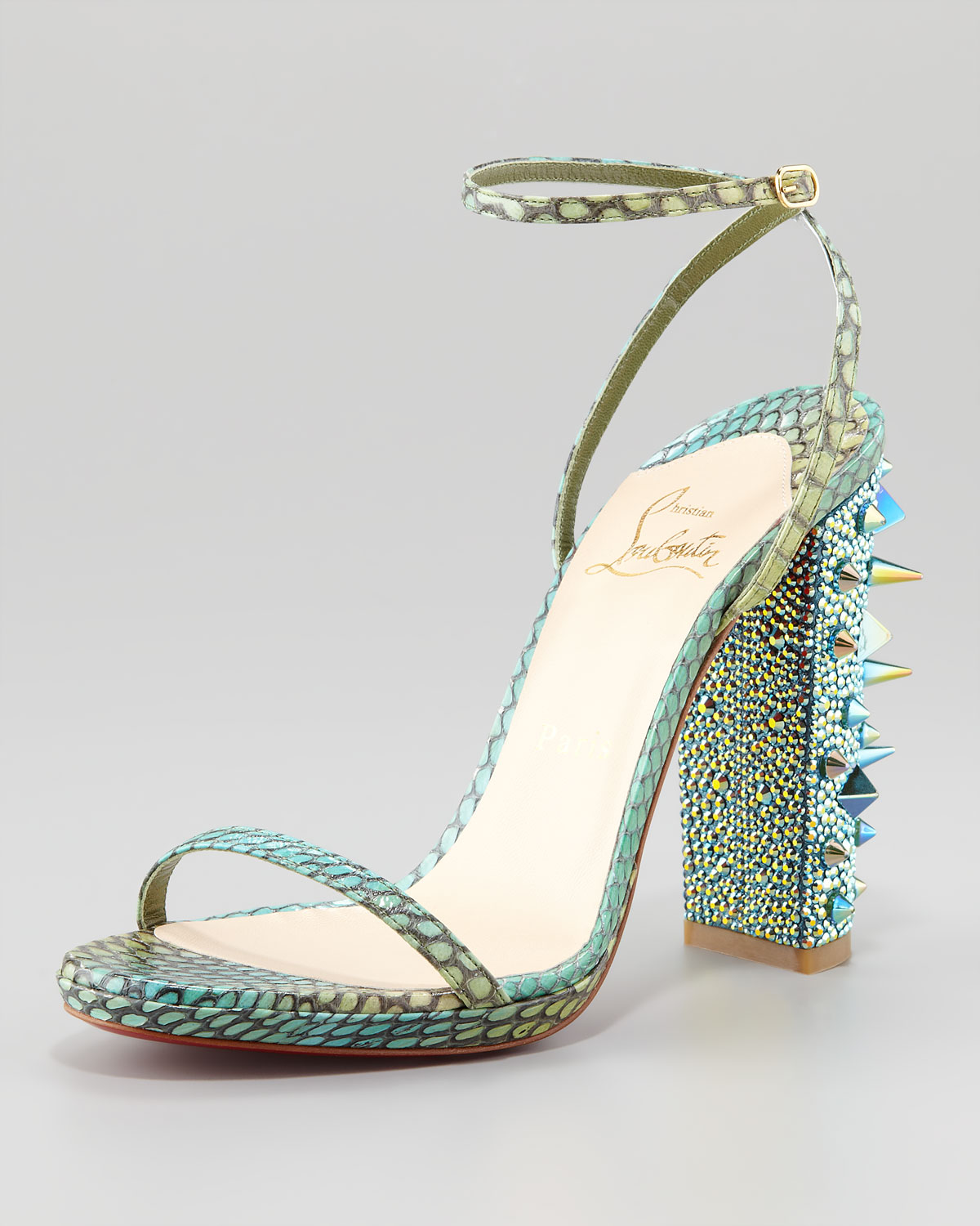spikes shoes for men - Christian louboutin Au Palace Spikeheel Snakeskin Sandal in Green ...