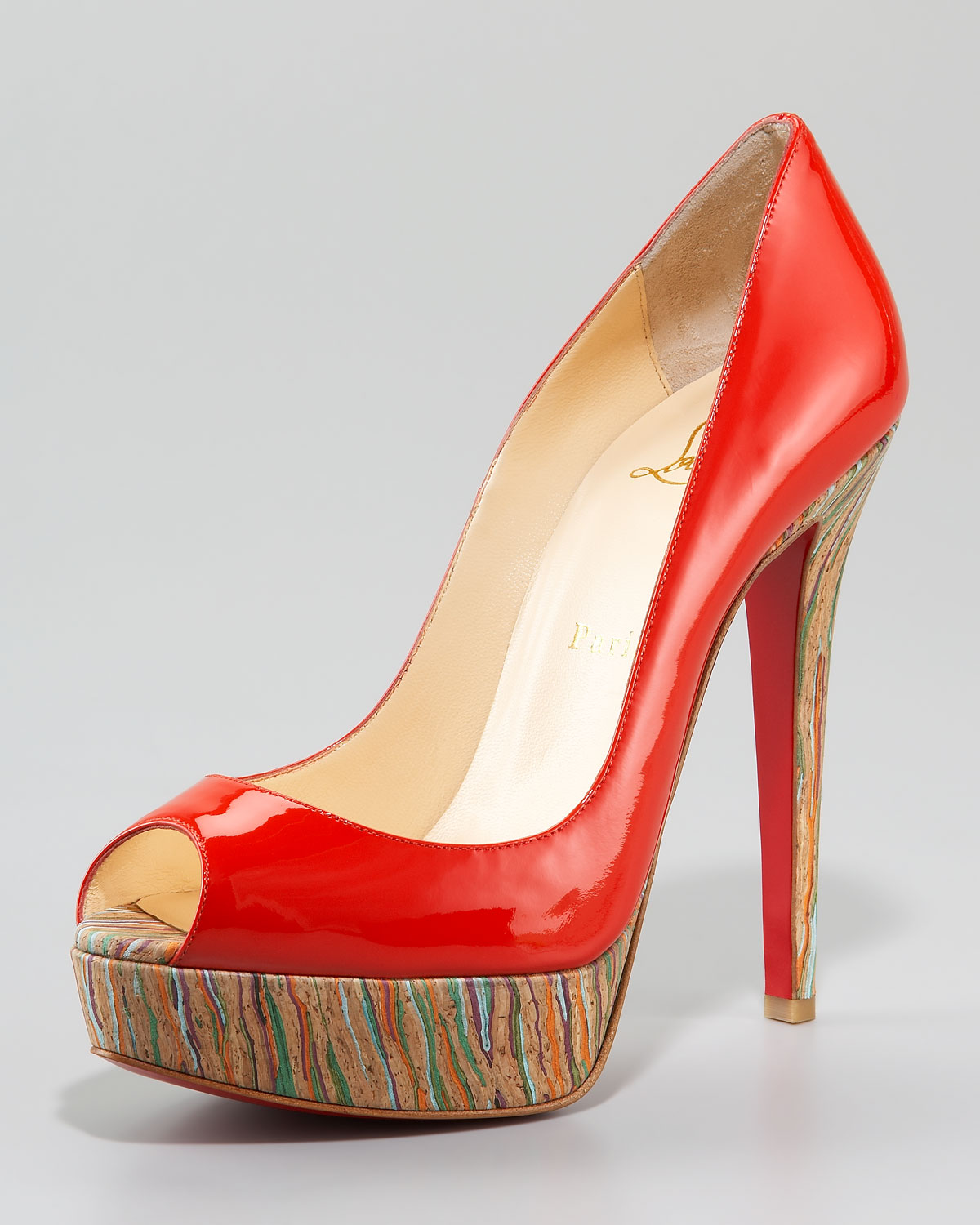 Christian louboutin Banana Cork-heel Patent Pump in Red | Lyst