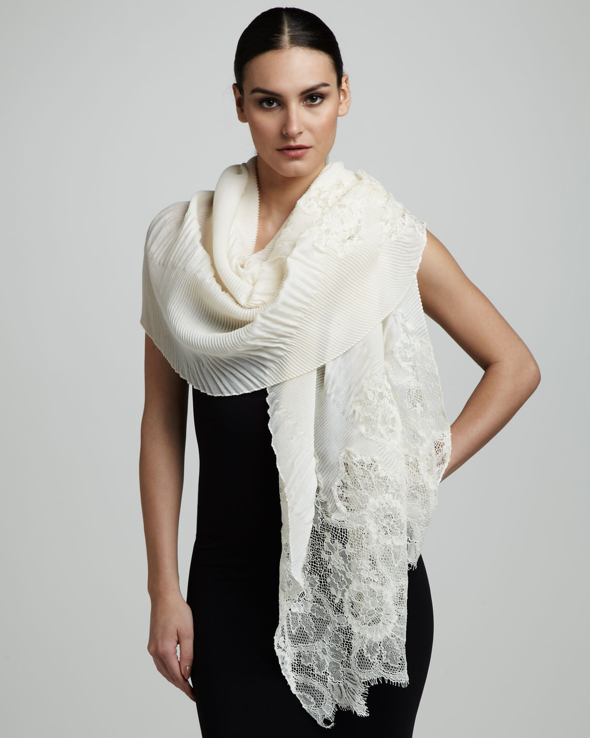 Lyst Valentino Cashmere Plisse Lace Shawl Ivory in White