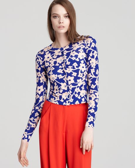 Diane Von Furstenberg Sweater Ibiza Floral Cardigan in Blue (burma rose ...
