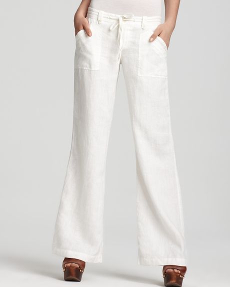 Joie Rome Wideleg Linen Pants in White (porcelain) | Lyst
