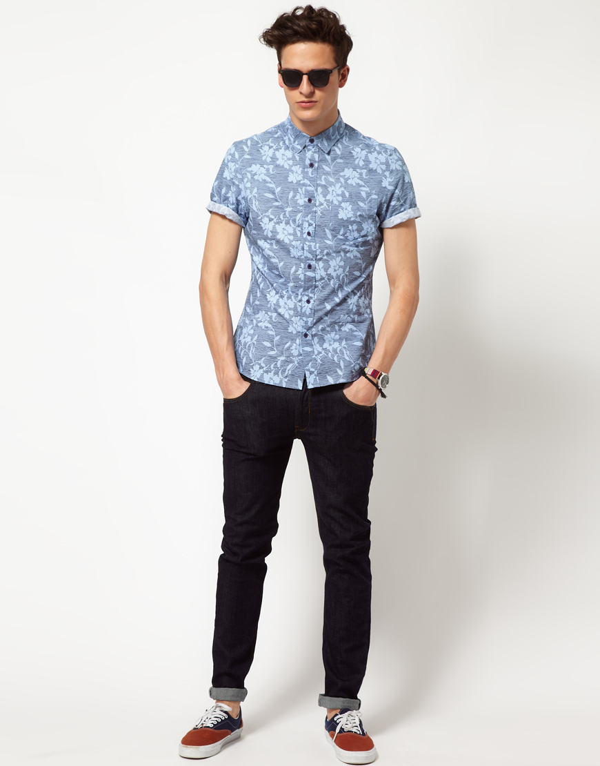 Lyst - Asos Asos Shirt with Floral Print in Blue for Men