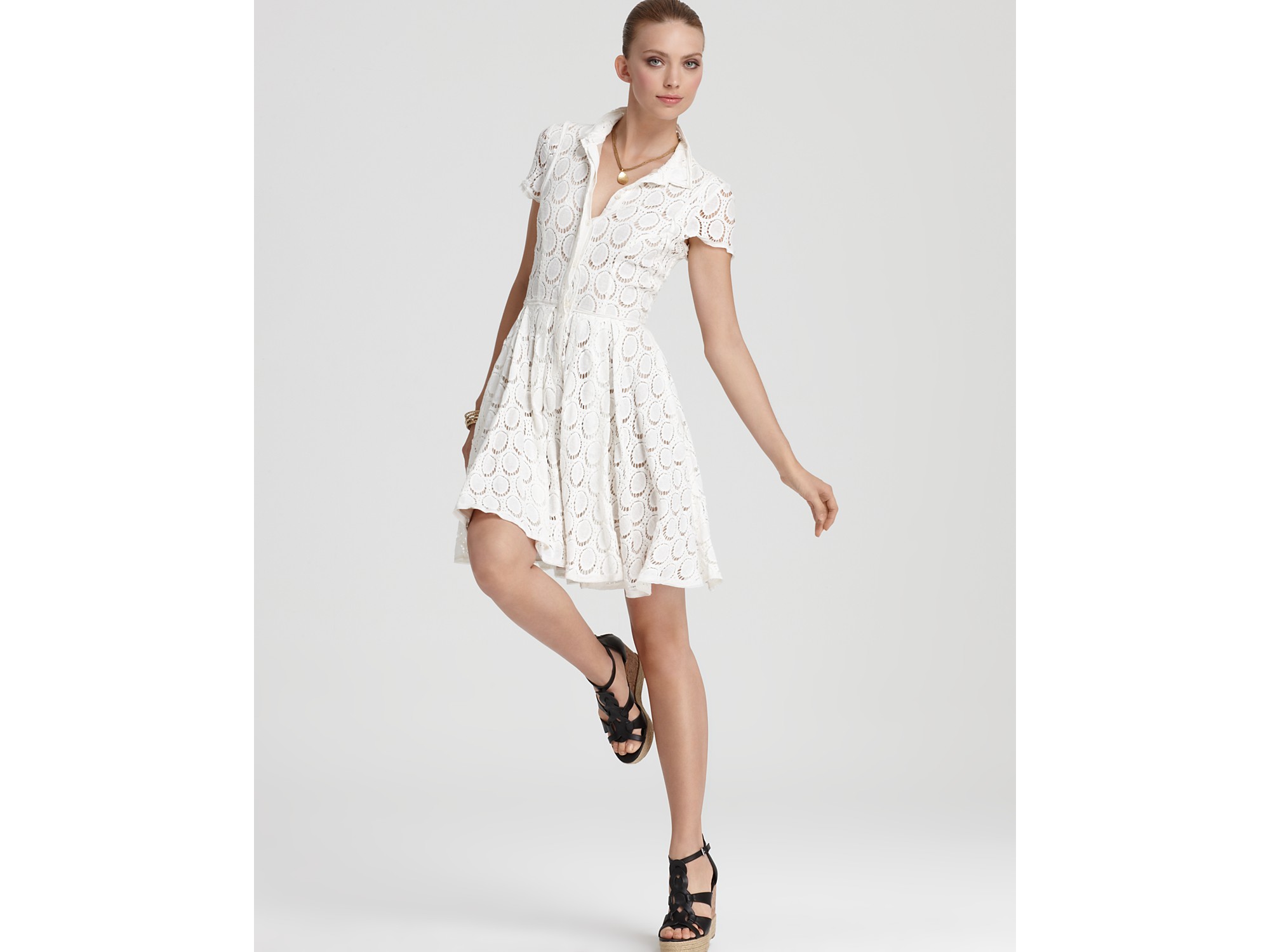 white eyelet shirt dress