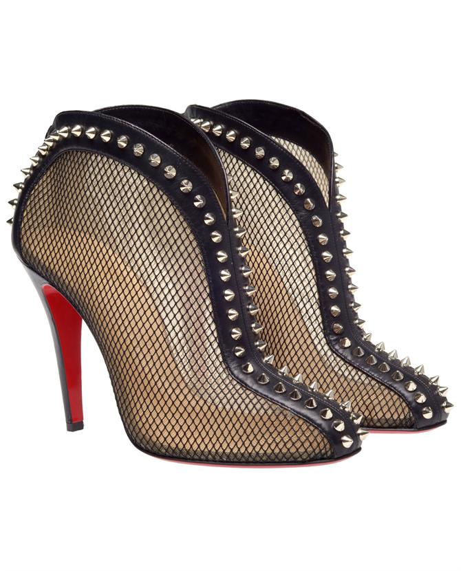 Christian louboutin Bourriche Spiked Mesh Ankle Boots in Black | Lyst