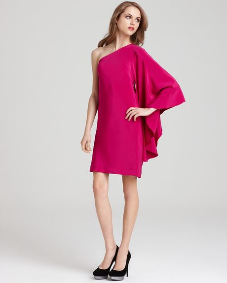 Nicole Miller Dress Batwing One Shoulder Dress in Pink (pinkberry) | Lyst