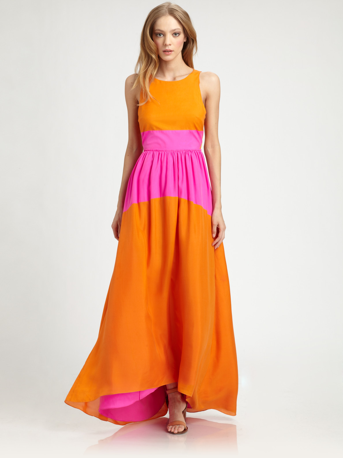 Tibi Silk Maxi Dress in Orange | Lyst