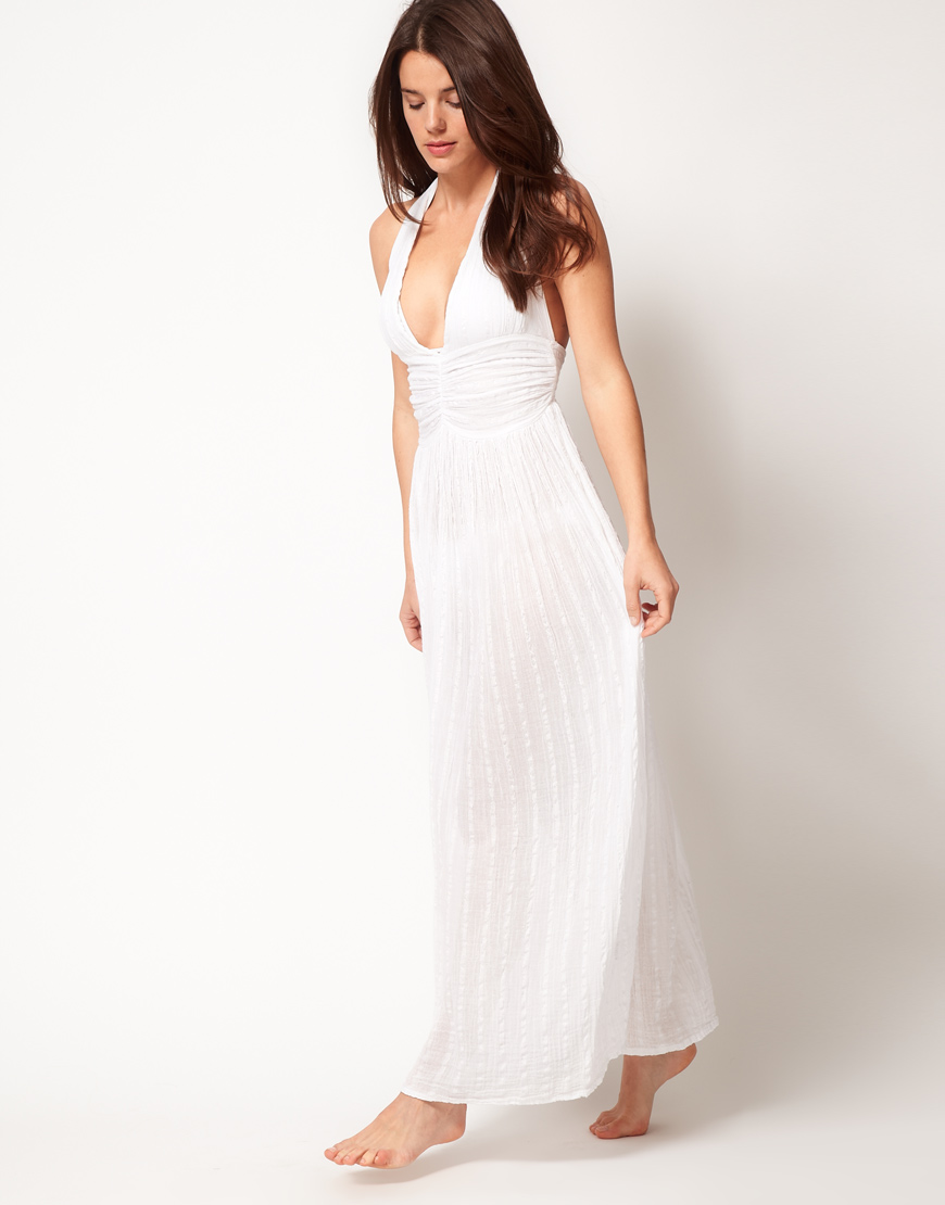 Lyst  Asos Cheesecloth Halter Maxi Beach Dress in White