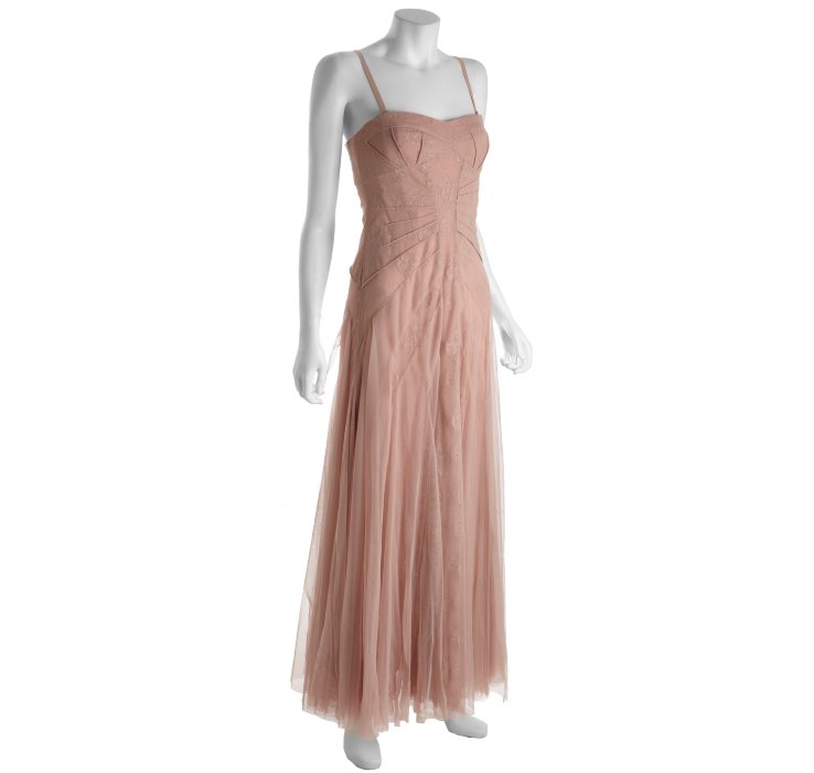 bcbgmaxazria layered tulle & mesh sleeveless corset gown