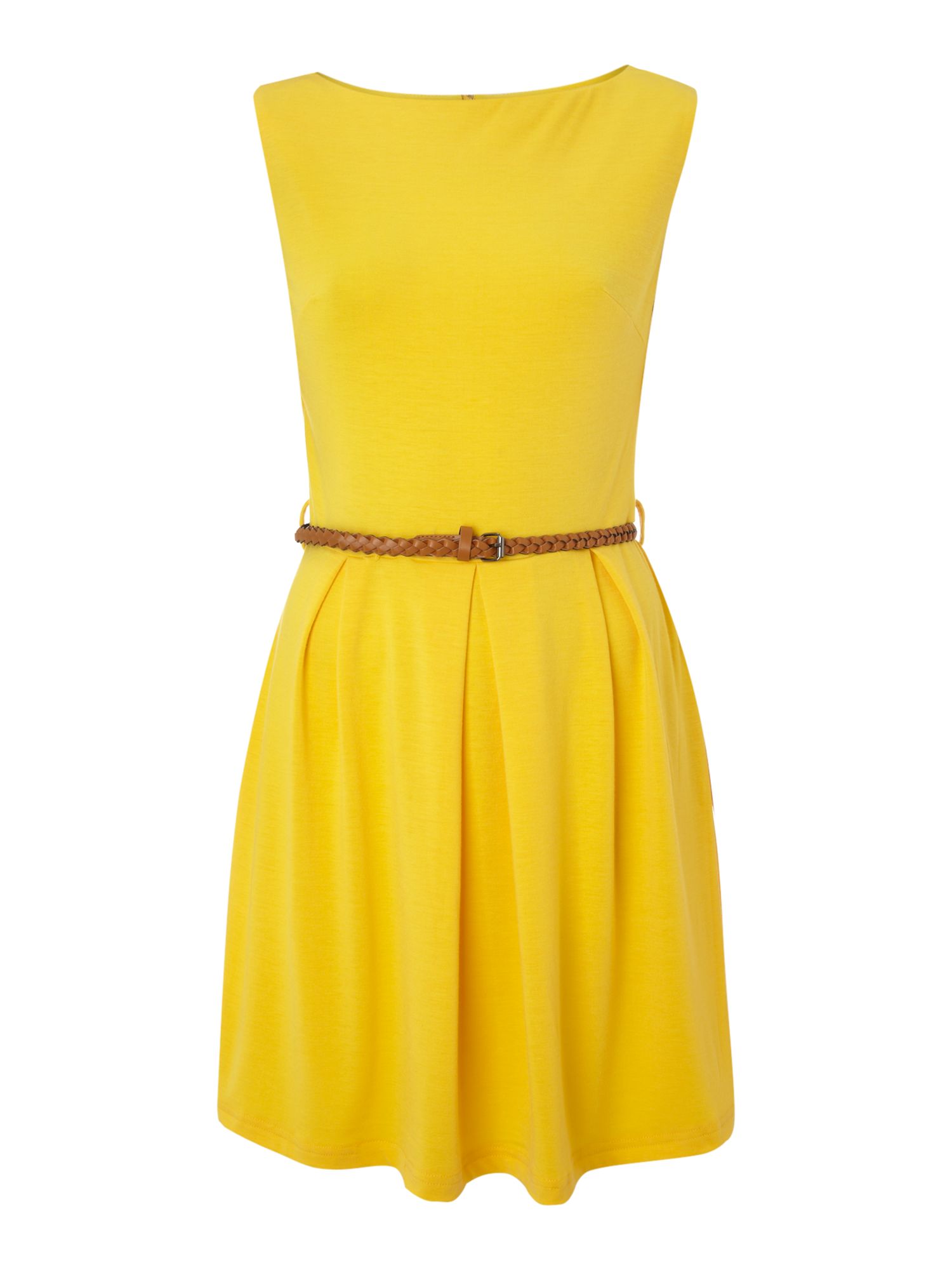 Ax Paris Belted Skater Dress in Yellow | Lyst
