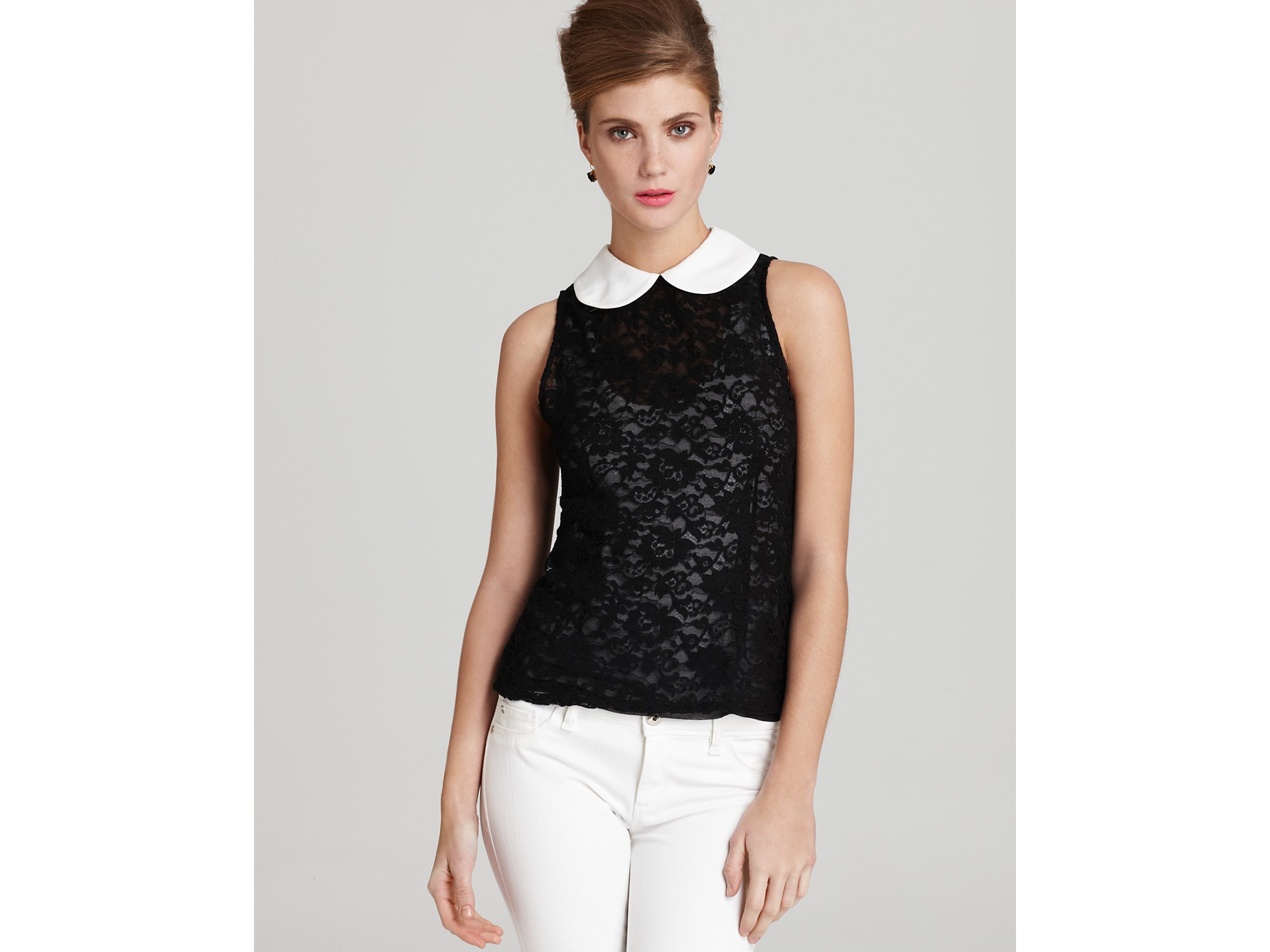 Lyst Alice Olivia Top Sinclair Peter Pan Collar Lace In Black