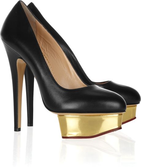Charlotte Olympia The Dolly Leather Platform Pumps in Gold | Lyst