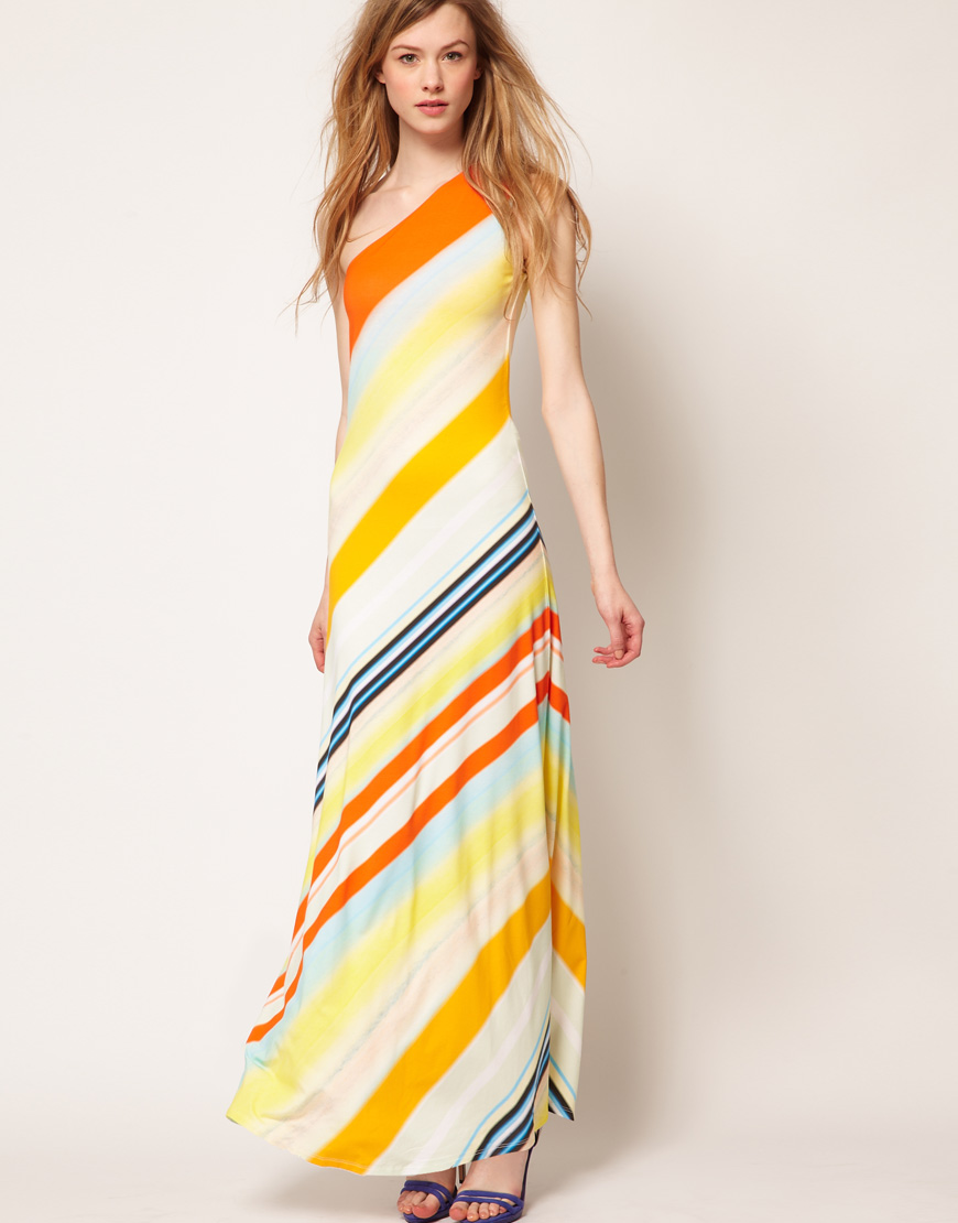 Lyst - Ted baker One Shoulder Maxi Dress in Stripe Print