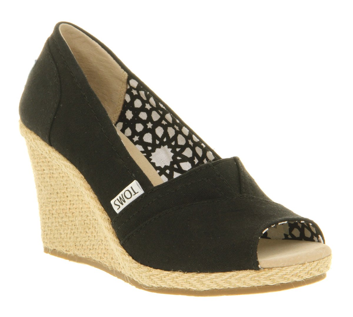 Toms Wedge Peeptoe Black Canvas in Black | Lyst