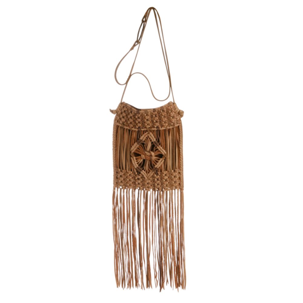 Lucky Brand Macrame Fringe Small Crossbody Bag In Camel