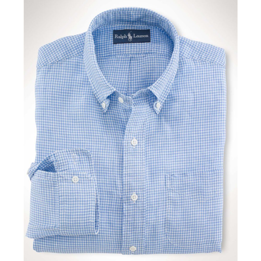 Ralph Lauren Classic Fit Plaid Linen Shirt in Blue for Men | Lyst