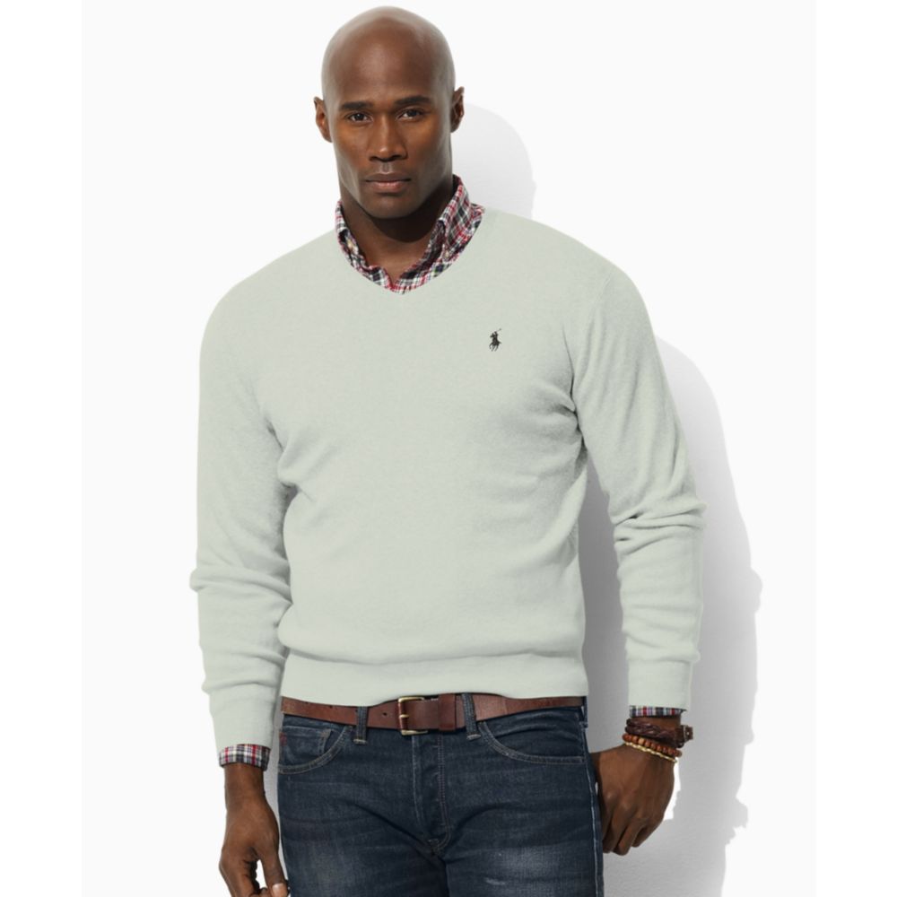 Ralph Lauren Big and Tall Pima Cotton V Neck Sweater in Gray for Men ...