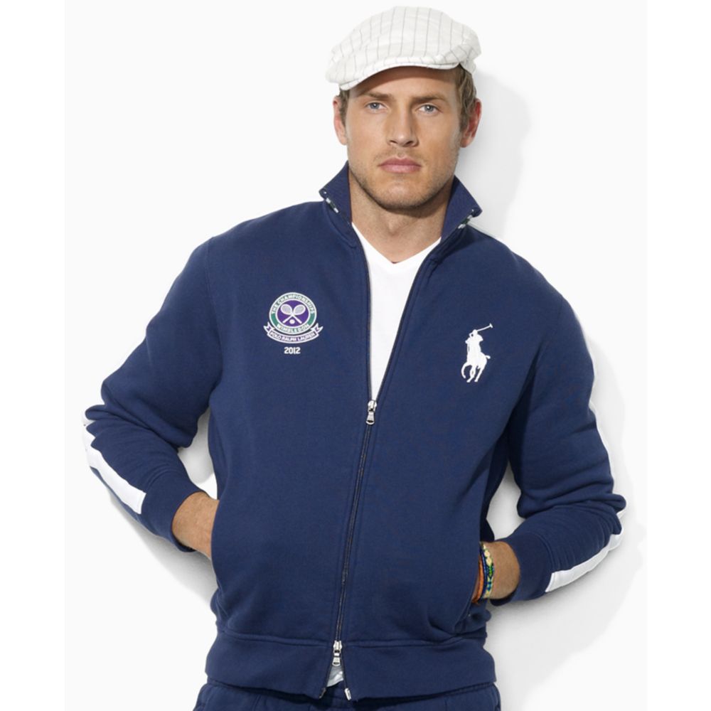 Lyst - Ralph Lauren Wimbledon Fleece Mock Neck Track Jacket in Blue for Men