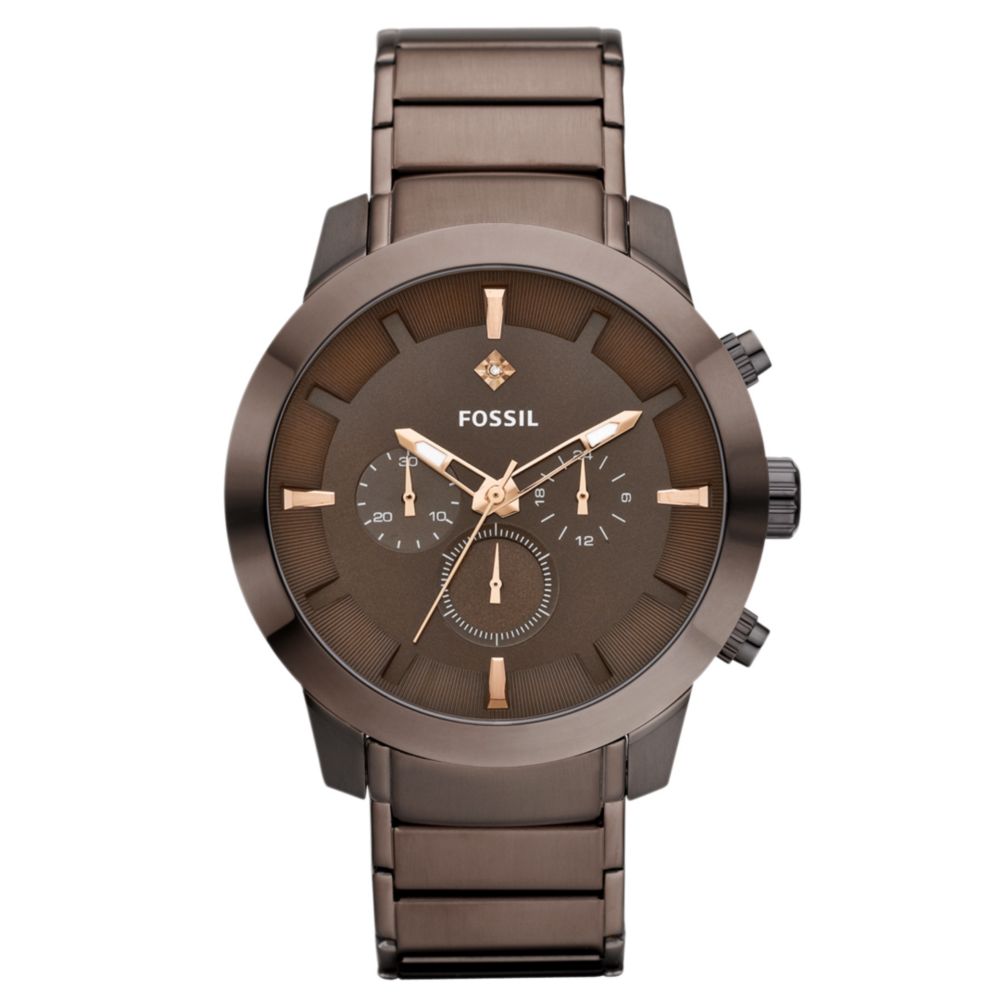 Fossil Mens Chronograph Diamond Accent Brown Ion Plated Stainless Steel ...