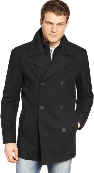 Kenneth Cole Reaction Melton Peacoat with Knit Bib in Gray for Men ...