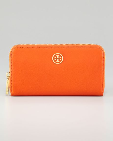 Tory Burch Robinson Continental Zip Wallet in Orange (luggage orange ...