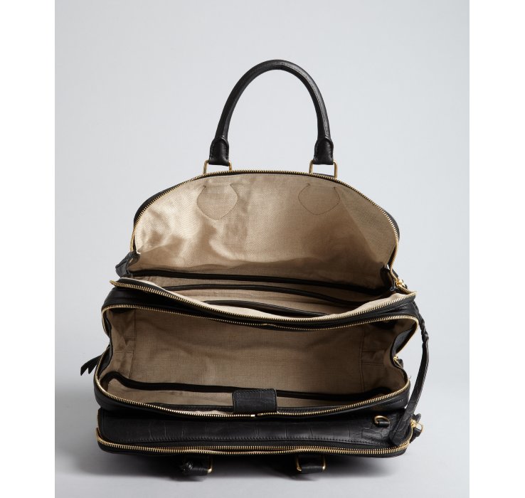Lyst - Céline Black Croc Embossed Leather Triple Compartment Convertible Bag in Black