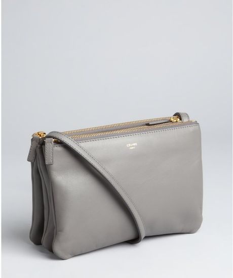 Celine Fog Lambskin Trio Crossbody Bag in Gray | Lyst