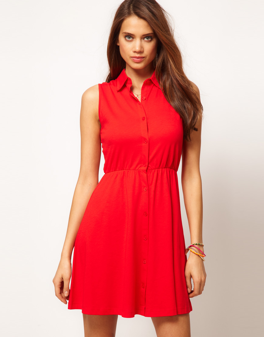 Lyst Asos Asos Shirt  Dress  with Collar  in Red 