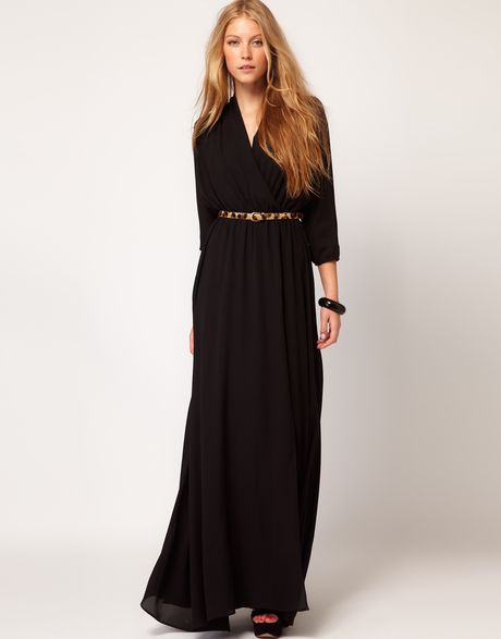 Mango Mango Maxi Dress with Thigh Split in Black | Lyst