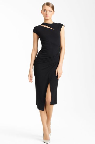 Donna Karan New York Collection Side Drape Jersey Dress in Black | Lyst