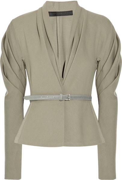 Donna Karan New York Belted Stretch-wool Jacket in Brown (taupe) | Lyst