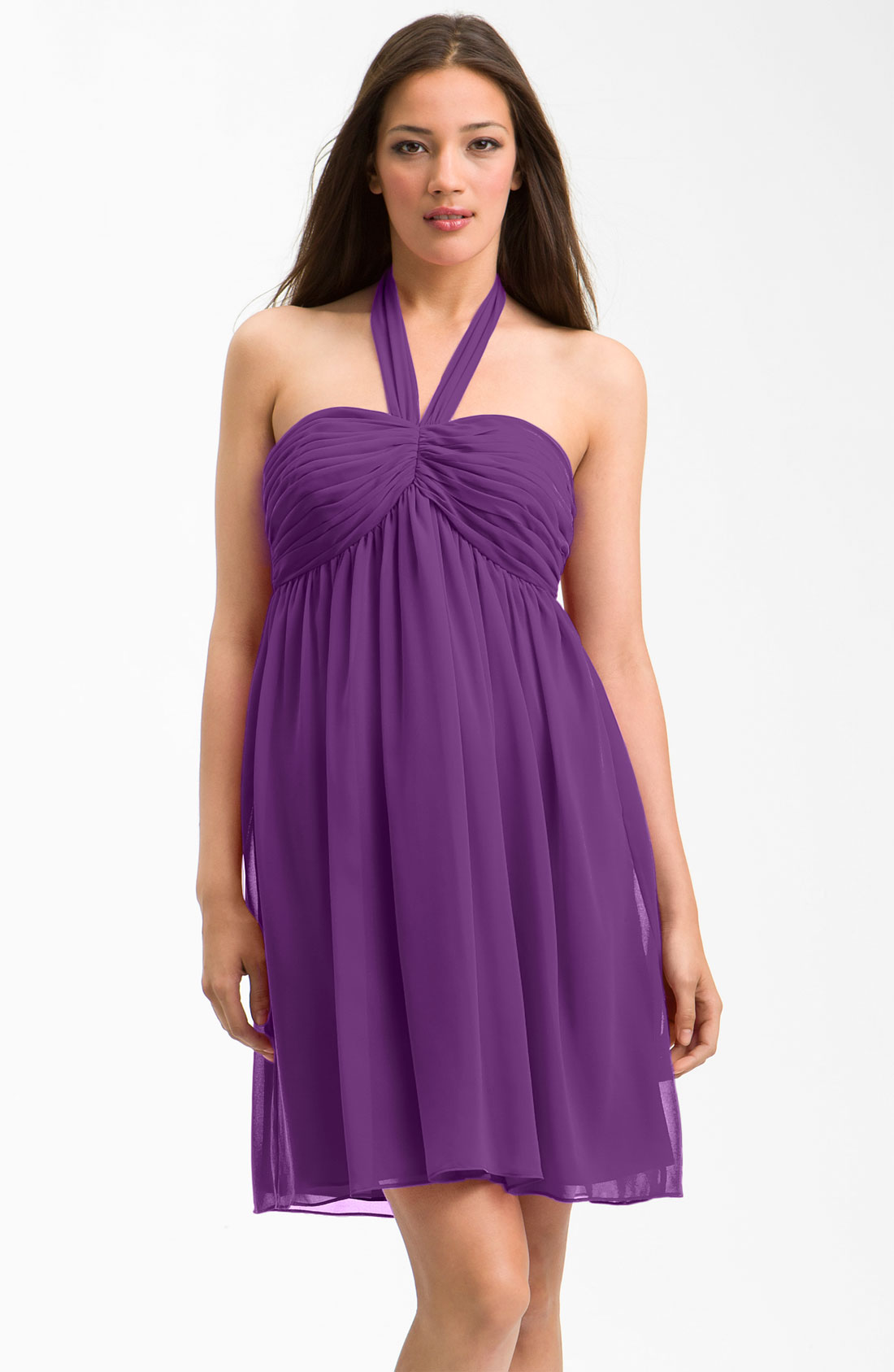 Donna Morgan Ruched Bandeau Chiffon Halter Dress in Purple (passsion ...
