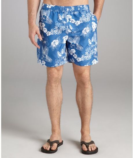 French Connection Blue Floral Print Lagoon Swim Trunks in Blue for Men ...