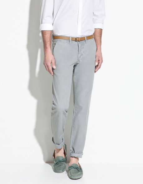 Zara Linen Trousers with Belt in Blue for Men | Lyst
