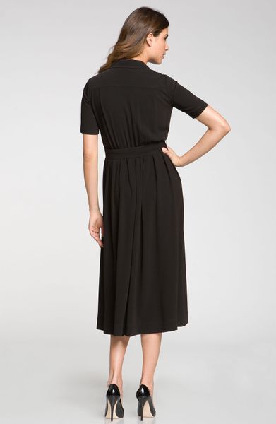 St. John Collection Luxe Crepe Shirtdress in Black (caviar) | Lyst