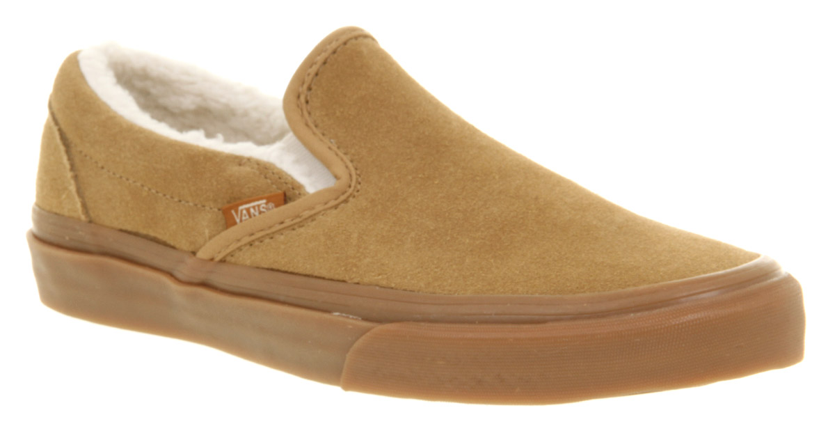 lyst vans classic slip on sand fleece st in brown for lyst vans classic slip on sand fleece st in brown for