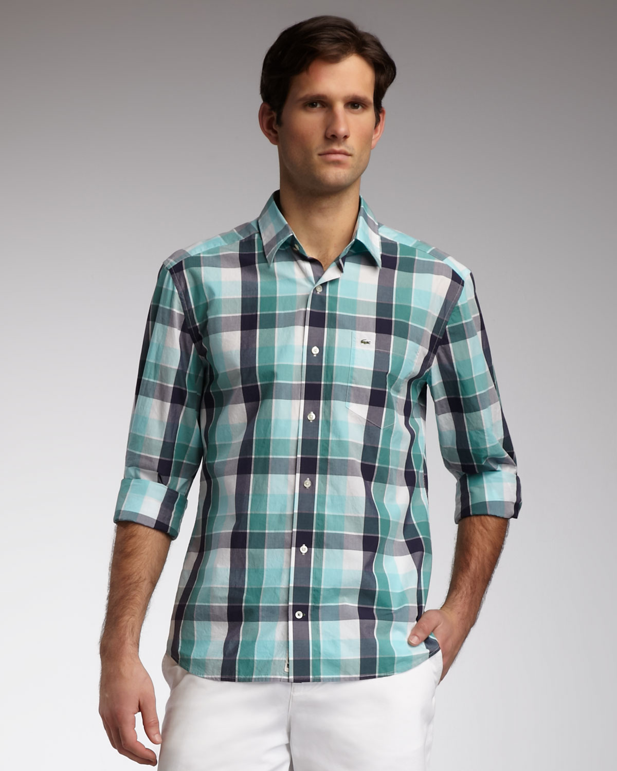 Lyst - Lacoste Slimfit Plaid Sport Shirt in Blue for Men