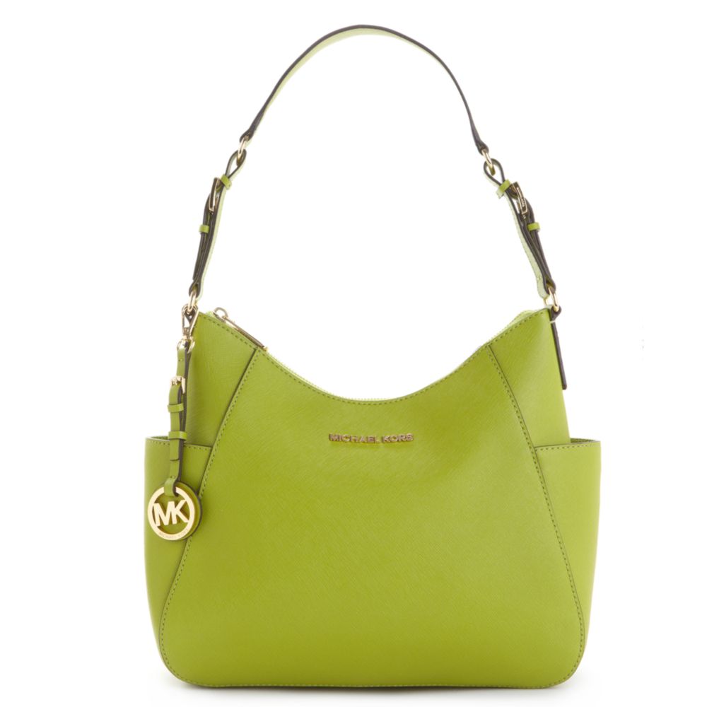 Michael Kors Jet Set Travel Saffiano Leather Medium Shoulder Bag in Green - Lyst