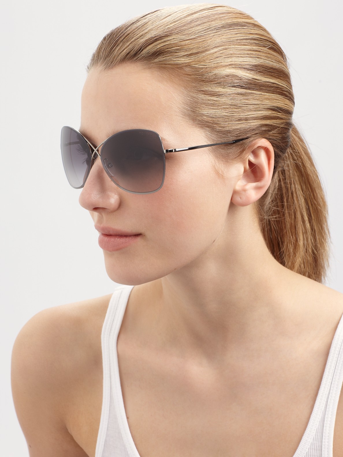 Tom ford Colette Rimless Oversized Aviator Sunglasses in Metallic | Lyst