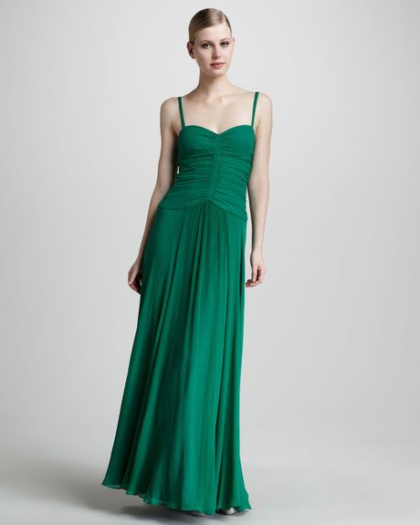 Vera Wang Lavender Pleatedbodice Gown in Green (emerald) | Lyst
