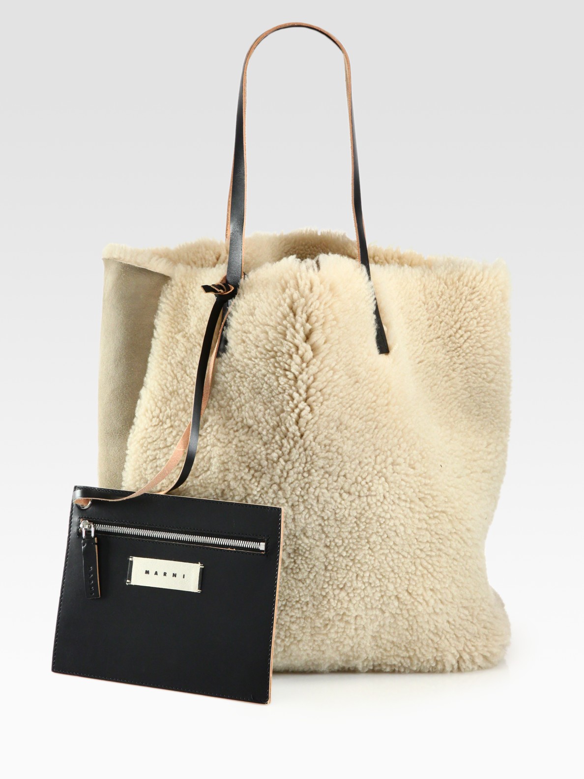 Lyst Marni Shearling Tote In Natural Gallery