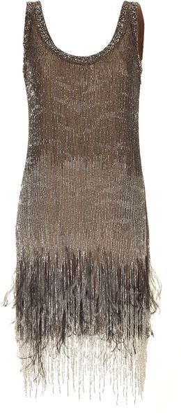 Roberto Cavalli Topaz Beaded Feather Fringe Dress in Gray | Lyst