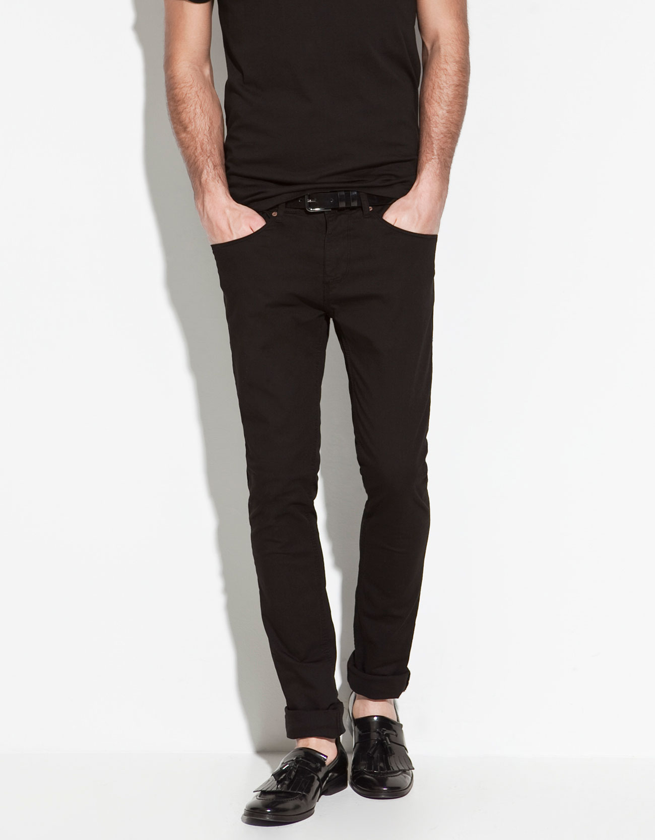 zara black pants with red stripe