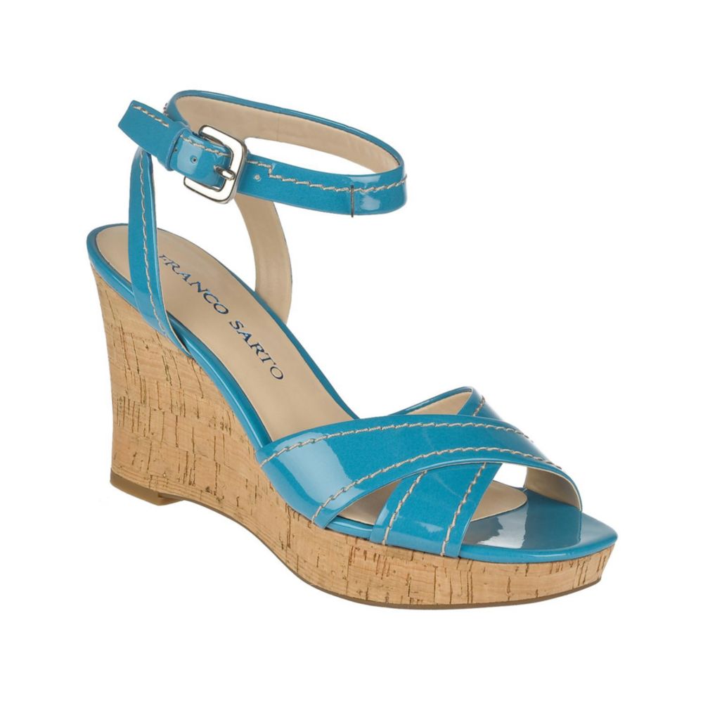 Franco Sarto Crave Platform Wedge Sandals in Blue (celeste patent) | Lyst