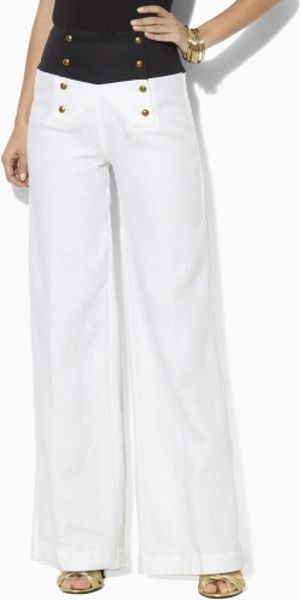 Lauren By Ralph Lauren Linen Sailor Pant in White | Lyst