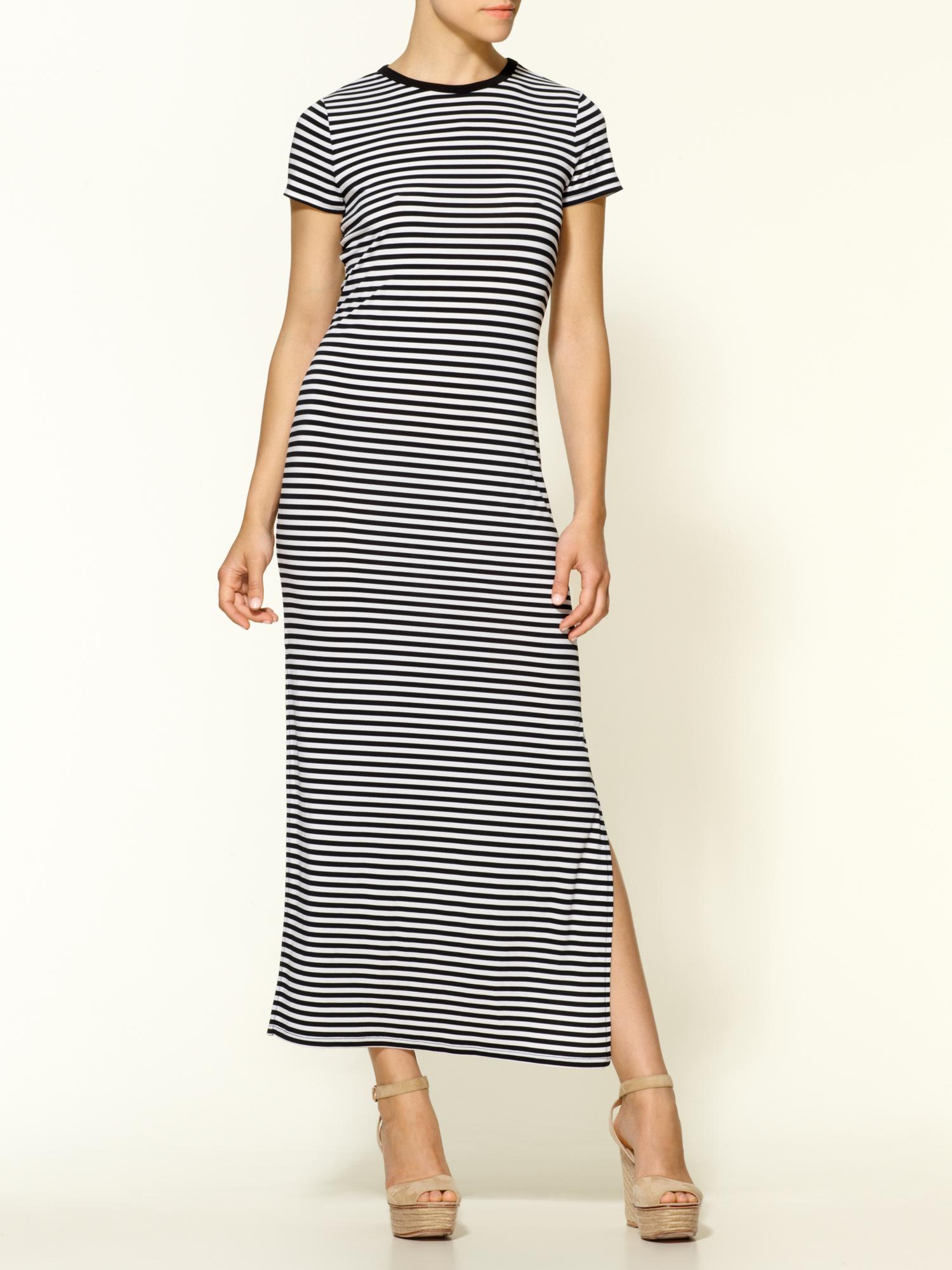 Michael Michael Kors Riviera Stripe Crew Neck Maxi Dress in Black ...