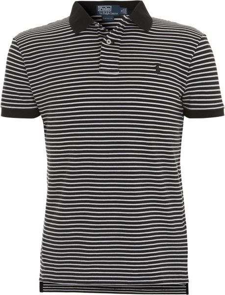 Polo Ralph Lauren Black and White Thin Stripe Polo Shirt in Black for ...