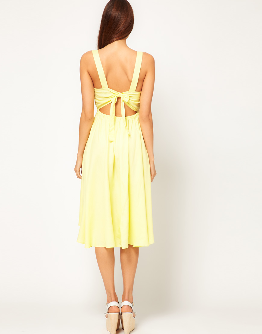 Asos Midi Summer Dress with Bow Back in Yellow  Lyst