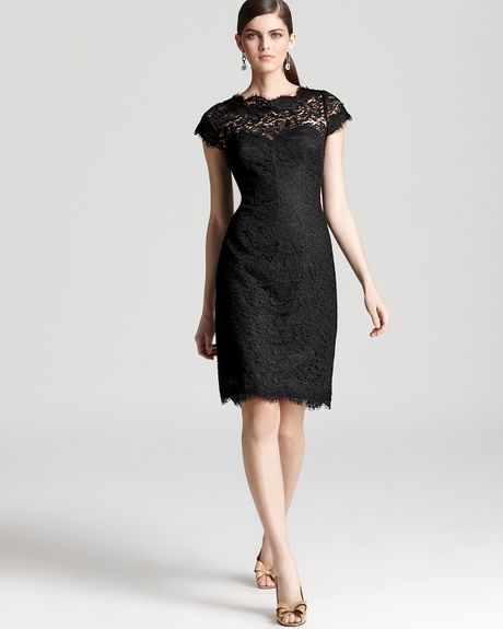 Ml Monique Lhuillier Lace Dress Cap Sleeve in Black | Lyst